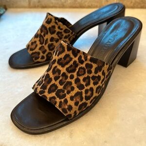 Vintage 90s Ann Taylor mules heel slides, animal print vamp 8.5